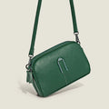 Top-grain leather crossbody bag in khaki with horizontal square shape and inner pockets