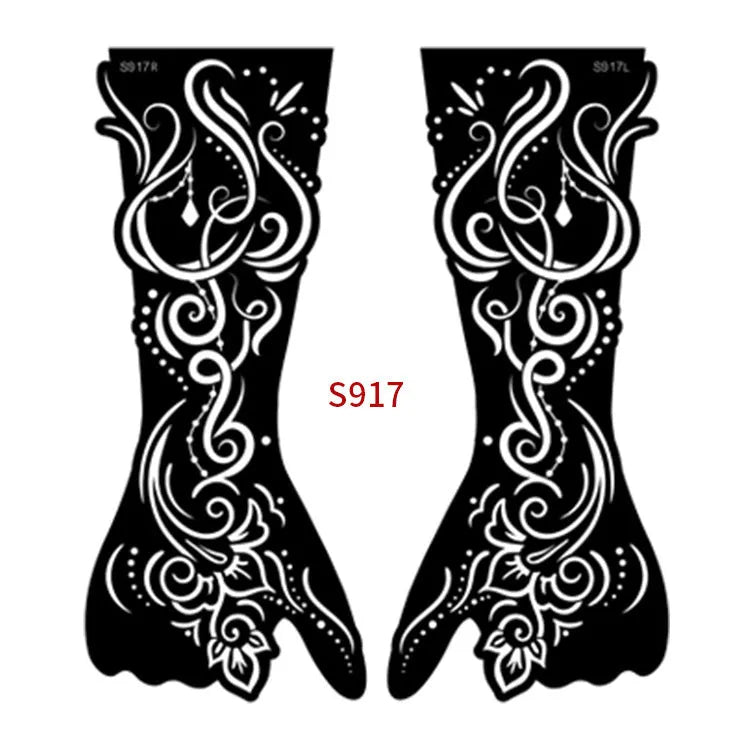 Geometric hollow template tattoo stickers showing intricate cut-out patterns for tattoo stencil applications