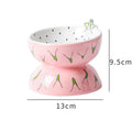 Ceramic elevated cat bowl with tilted design in orange, pitaya, or watermelon patterns