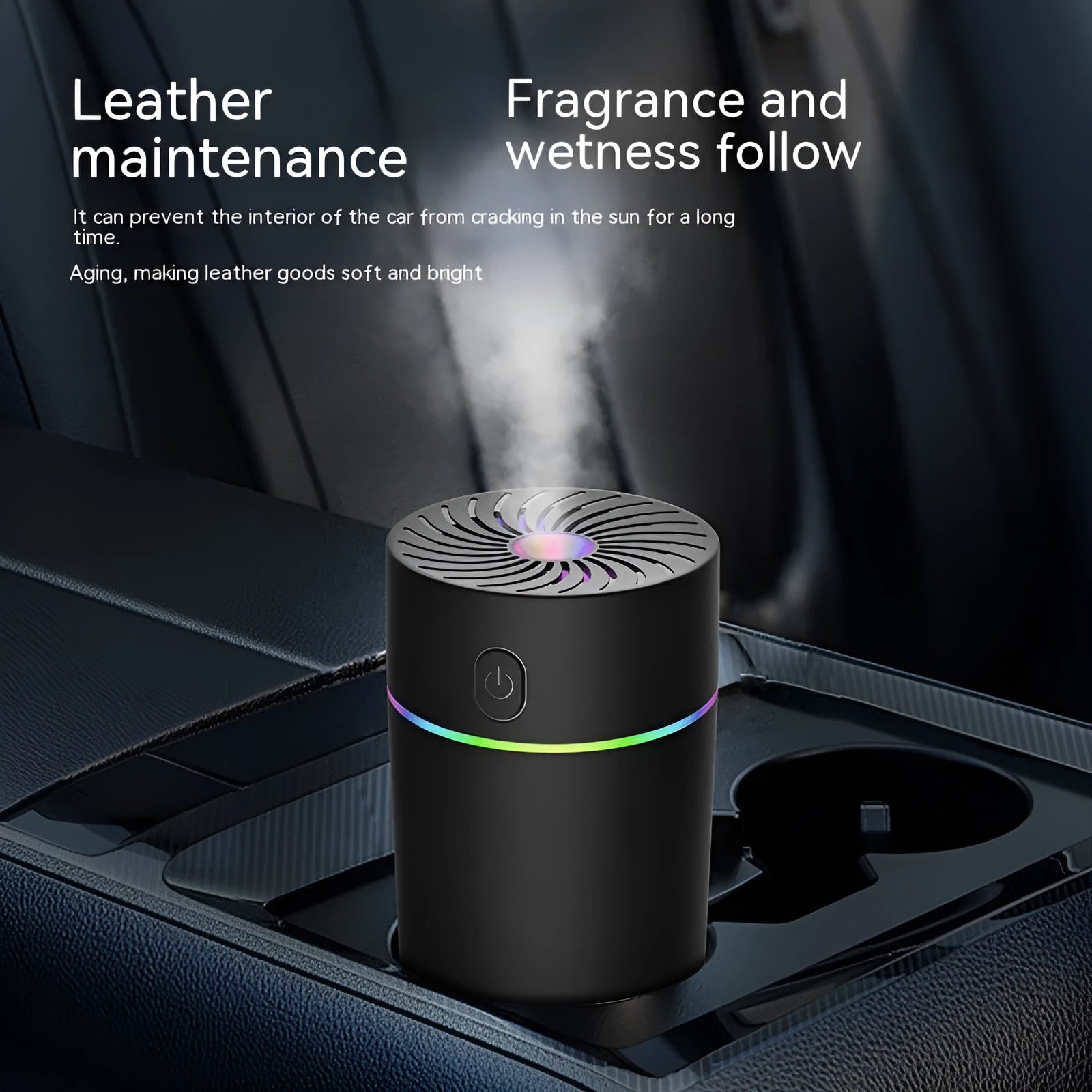 USB car humidifier unit with aromatherapy function in black and white colour options