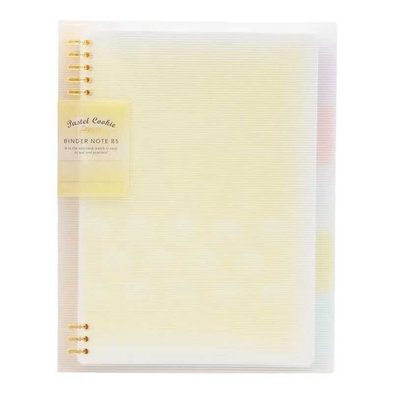 Refillable loose spiral notebook with PP cover in pastel cookie design, A5 and B5 size options shown