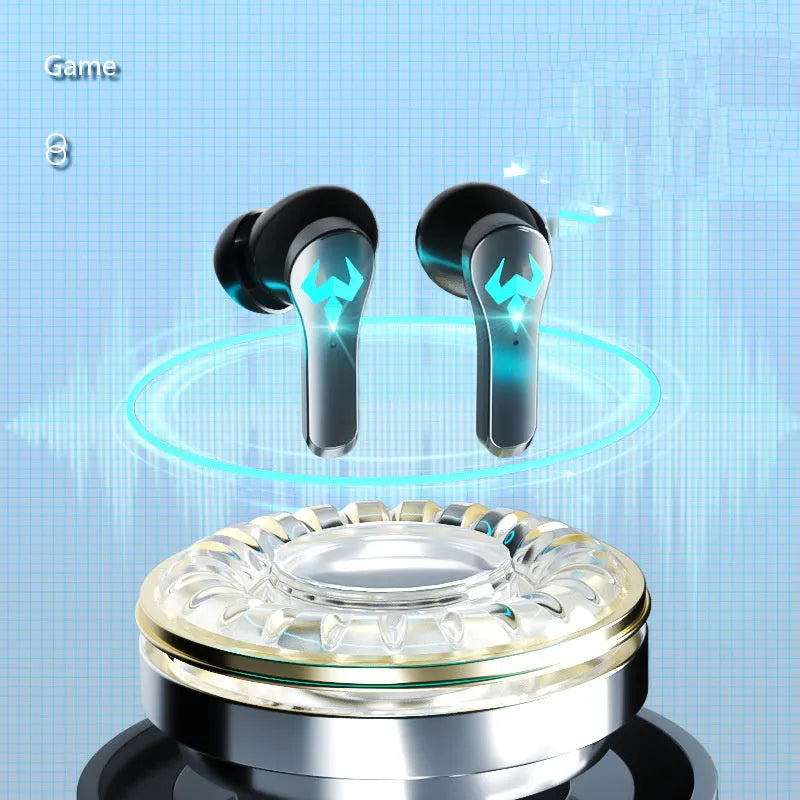 Black wireless Bluetooth sports headset with in-ear design and noise-cancelling technology