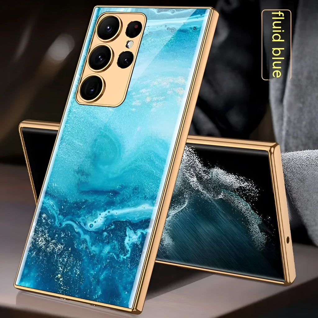 Samsung S22 Plus soft edge electroplated glass TPU phone case in gold finish