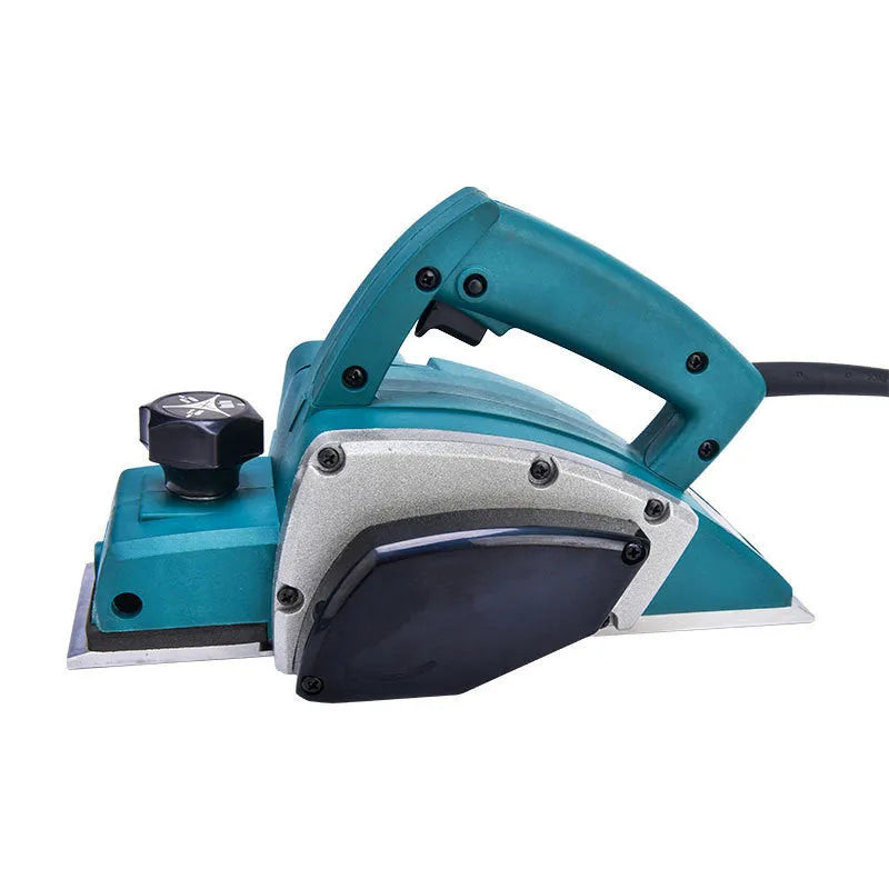 Red aluminium electric wood planer with 82mm working width for desktop woodworking
