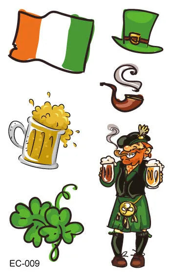 Water transfer tattoo sticker paper with Irish flag shamrock design measuring 120×75mm