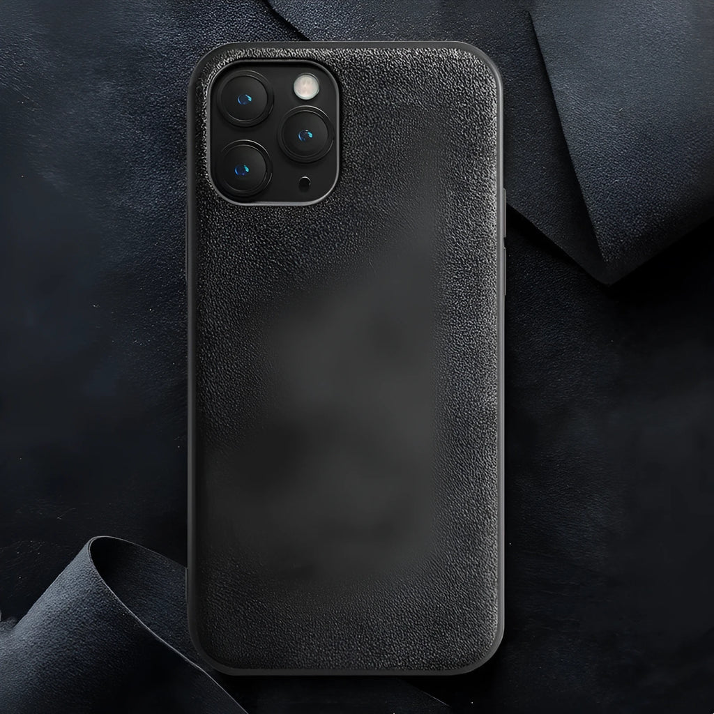 Suede iPhone case in dark blue colour showing textured finish and full-cover back protection design