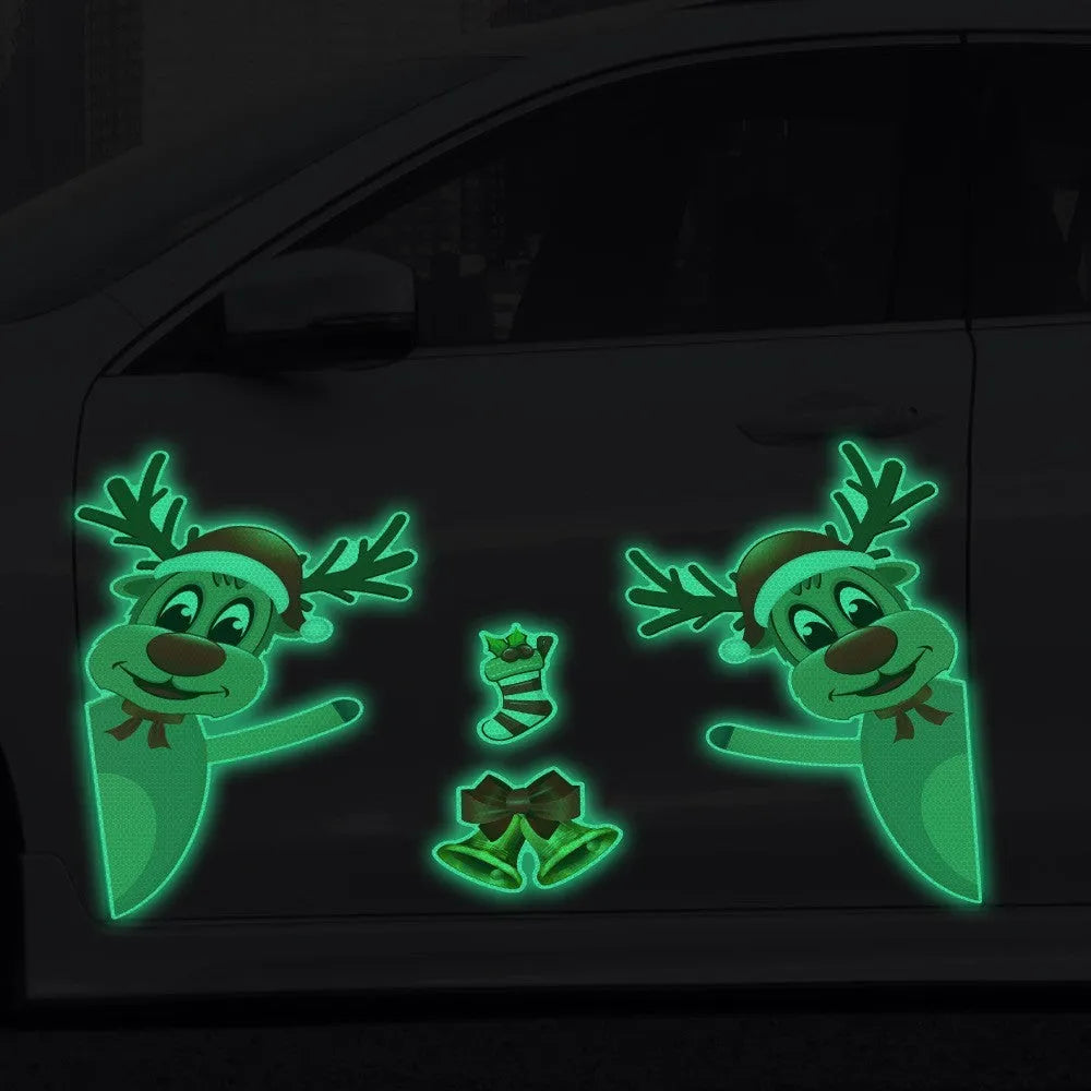 Christmas cartoon elk with bells magnetic reflective luminous car bumper sticker