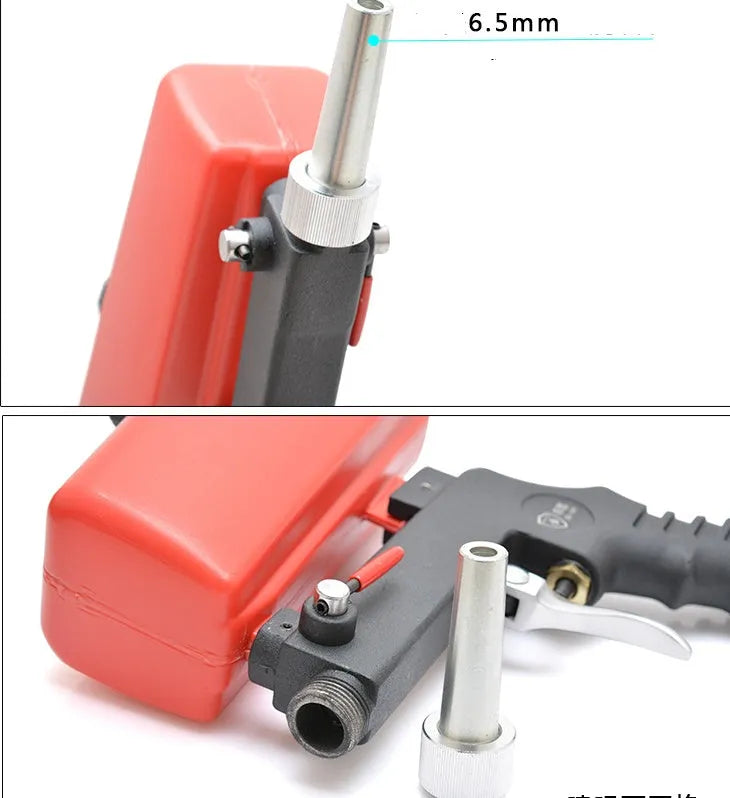 Portable gravity feed pneumatic sandblasting gun with black or blue colour options