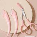 Curved moon eyebrow trimming knife with comb in white and pink colour options