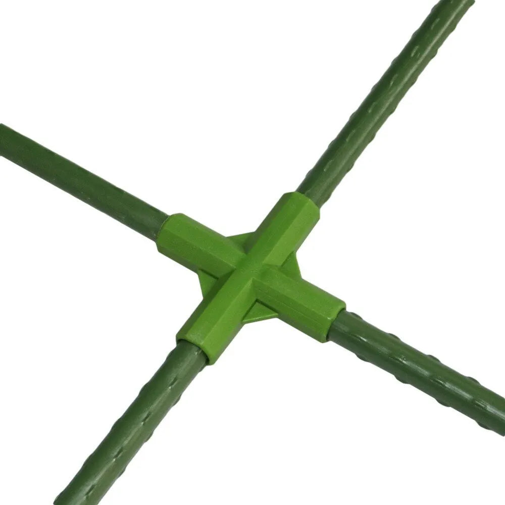 Two white PP plastic plant support connectors for 11mm garden stakes, showing three-way and four-way joint designs.