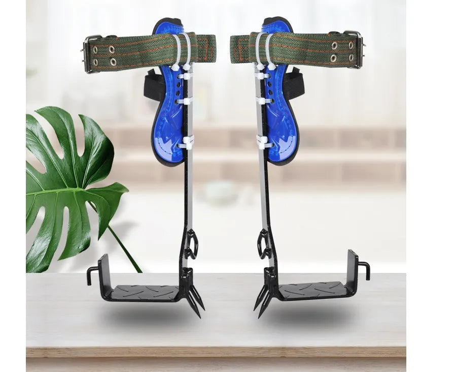 Blue tree climbing tool belt with five stainless steel claws for outdoor climbing use