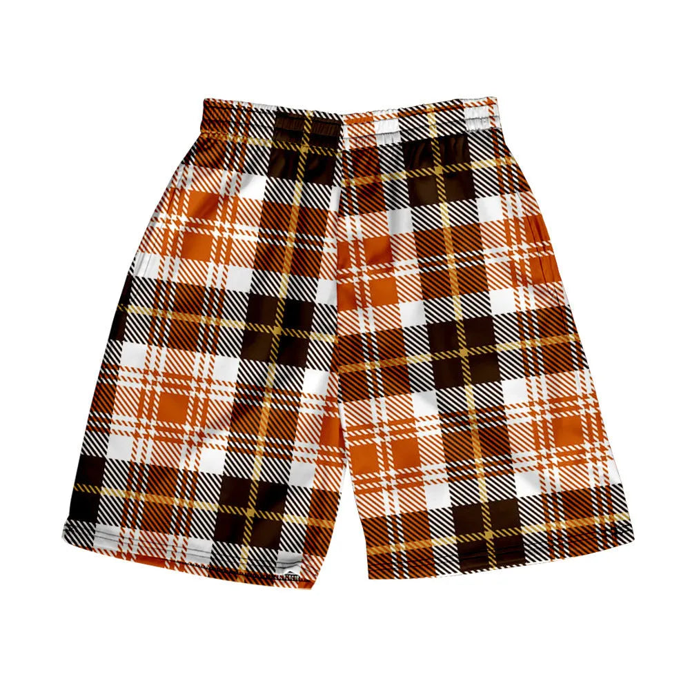 Men's plaid casual shorts with a straight-leg cut and elastic waistband in a selection of colours.