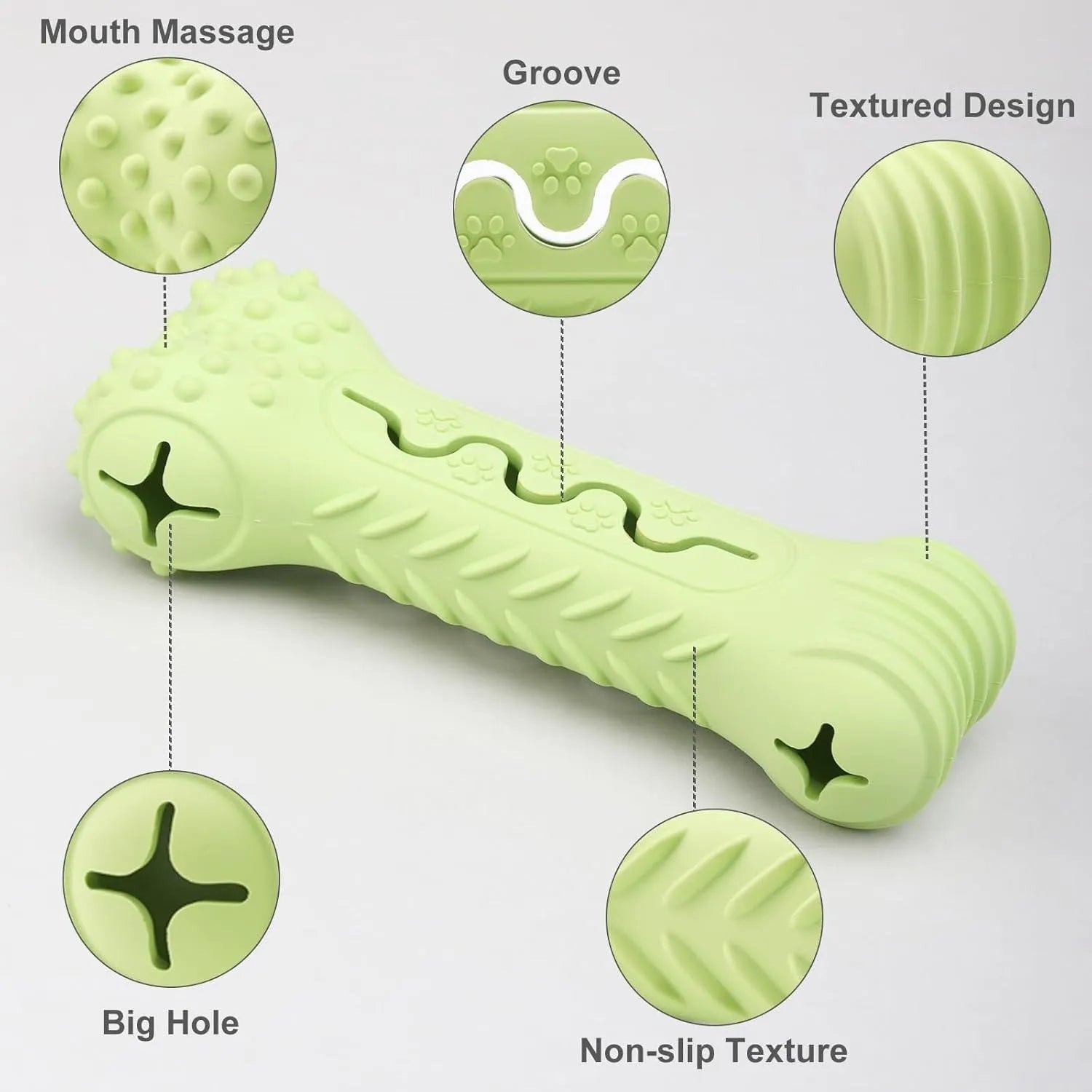 Blue green orange bone-shaped natural rubber dog chew toy for aggressive chewers