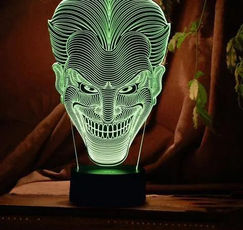 USB-powered 3D acrylic LED lamp with remote control showing seven colour options