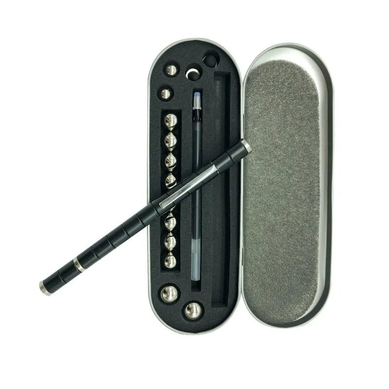 Magnetic modular pen with 13 rings, 12 steel balls, 3 refills, and capacitive head in silver iron box