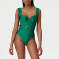 Women's one-piece swimsuit with gauze skirt in polyester fabric, showing sleeveless design