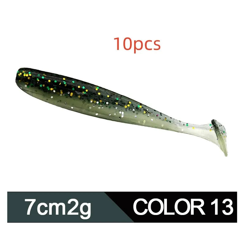 7cm long two-tone T tail soft plastic fishing lure in various colours for Mandarin fish and Topmouth Culter.