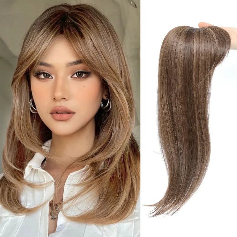 Synthetic hair clip-in wig with inner buckle fastening, shown in one of six available style colour options.