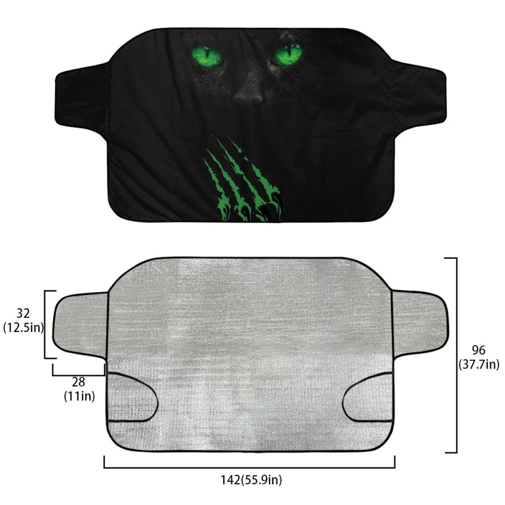 Aluminium film foam polyester fabric car front sunshade protector with lanyard ties