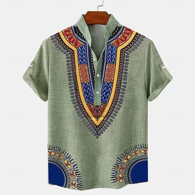 Men's loose-fit striped casual shirt with personalised button detailing in a handsome colour option