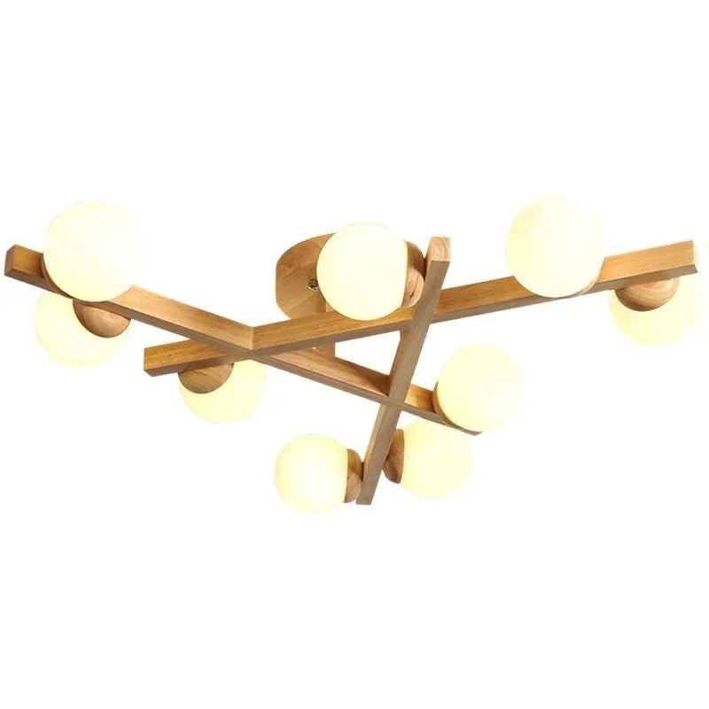 Wooden style three-head ceiling light with Nordic modern design and neutral lighting