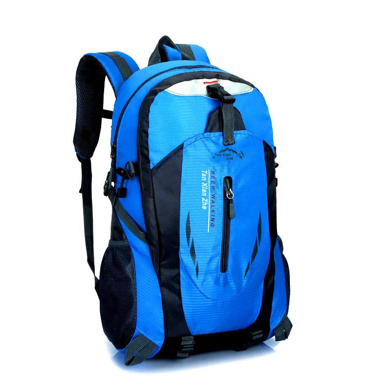Large black Oxford cloth travel backpack with double shoulder straps and front organisation compartments