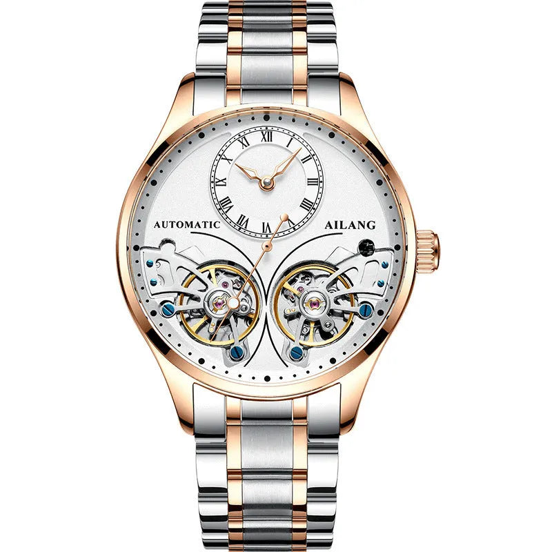 Men's automatic watch with tourbillon and moon phase complications in black steel case