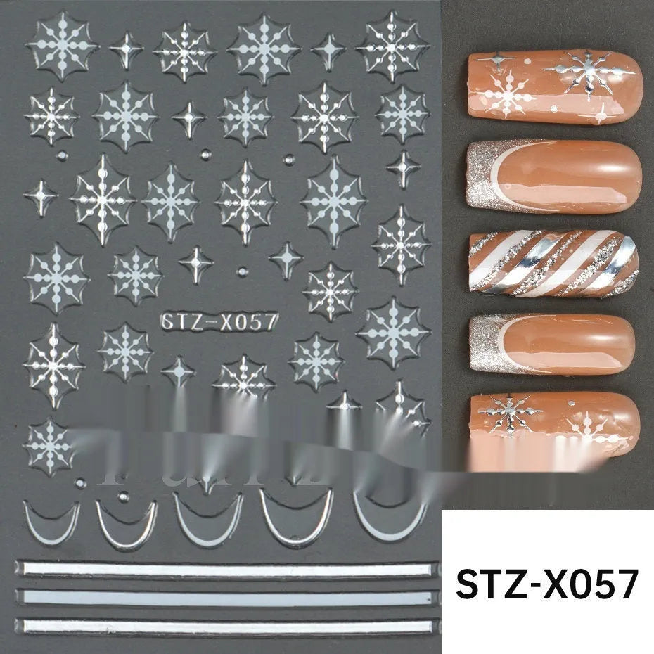 Plastic sheet of black, silver, and cartoon design nail art stickers for DIY manicures.