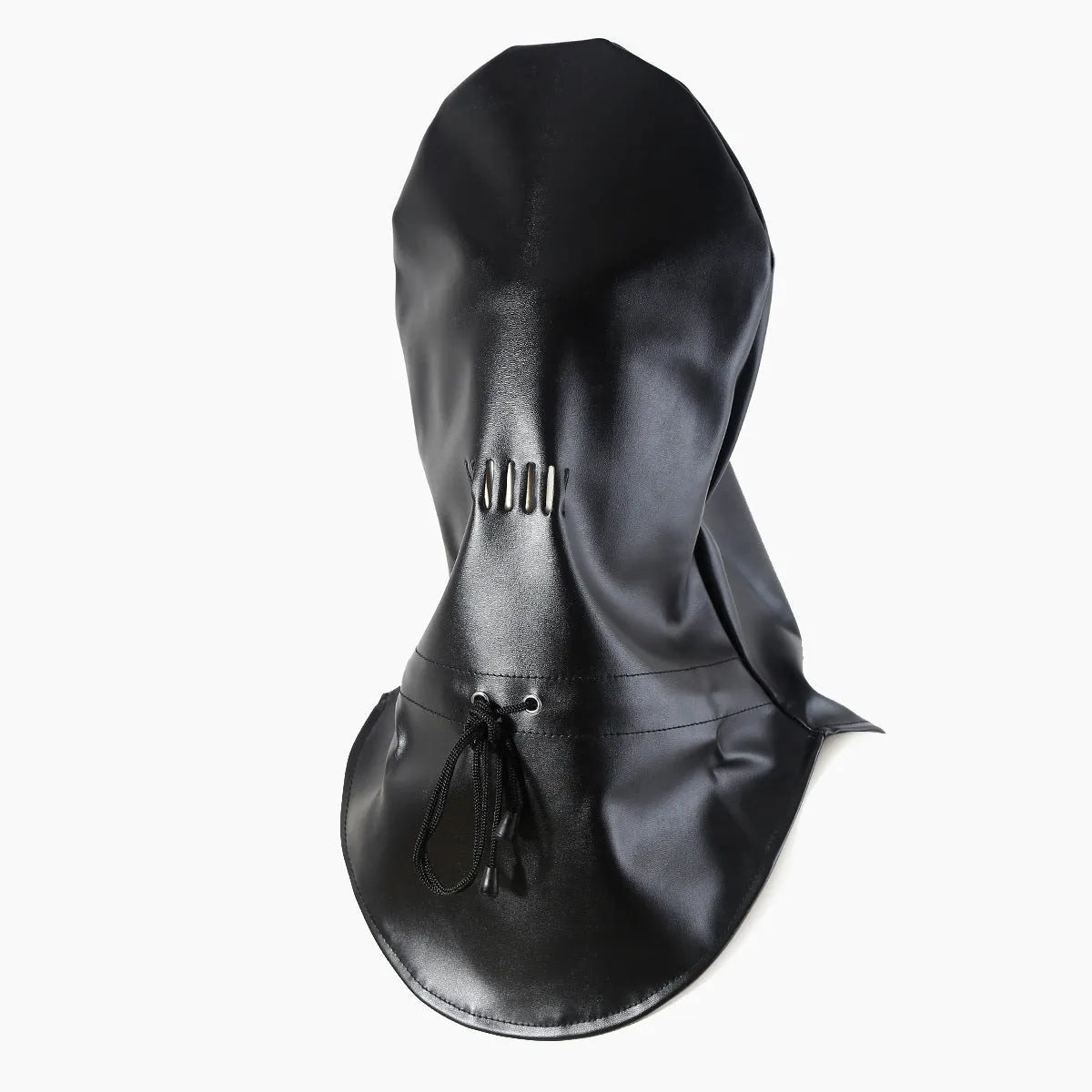 Black PU leather fetish mask with adjustable strap and nose openings