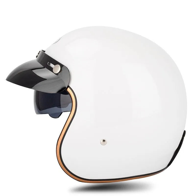 Retro-style half helmet for motorcycles on a plain background, shown in a bright yellow KT67 colour variant.