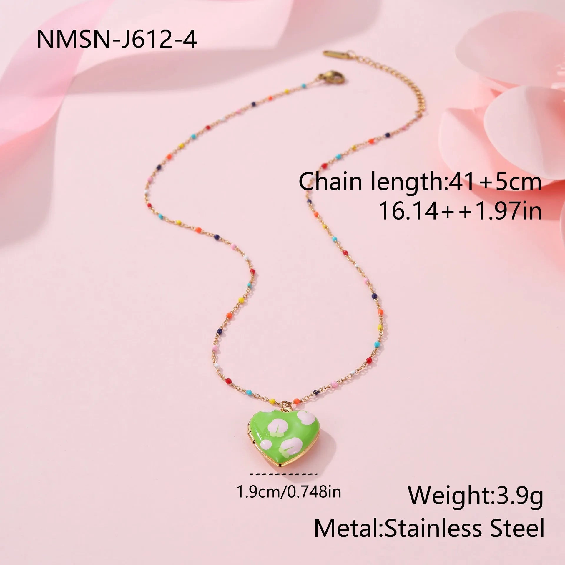 Stainless steel fruit pendant necklace with gold plating showing heart and fruit charm designs on adjustable chain