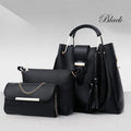 Women's 3 piece PU leather handbag set with shoulder bag, crossbody bag, and tote with tassel and metal handle