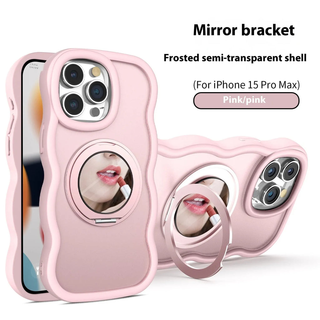 Dirt-resistant magnetic phone case with mirror and bracket in black for iPhone