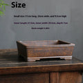 Rectangular purple sand bonsai flowerpot with firewood burning finish on wooden floor