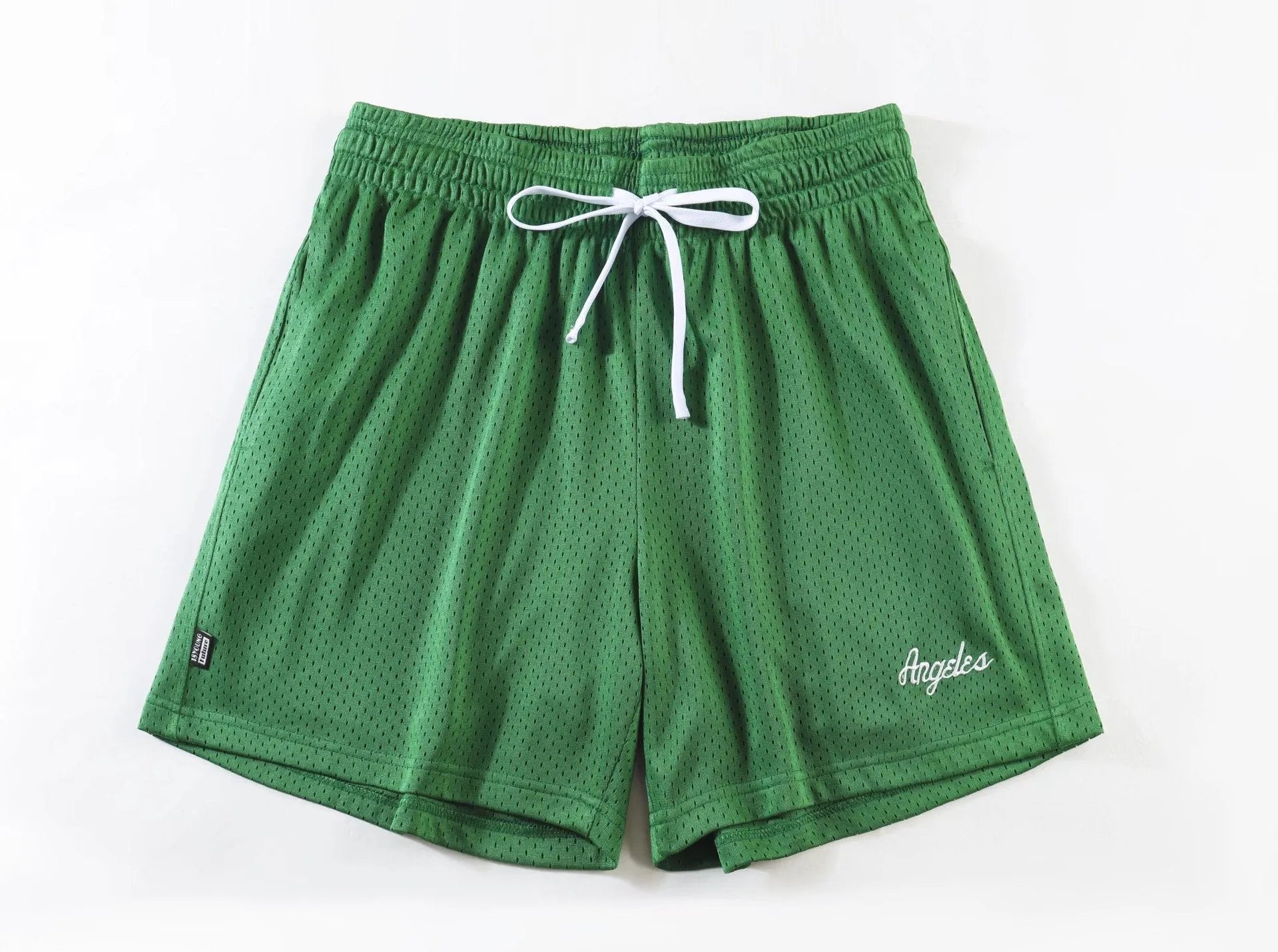Men's black double-layer mesh shorts for summer sports and leisure wear.