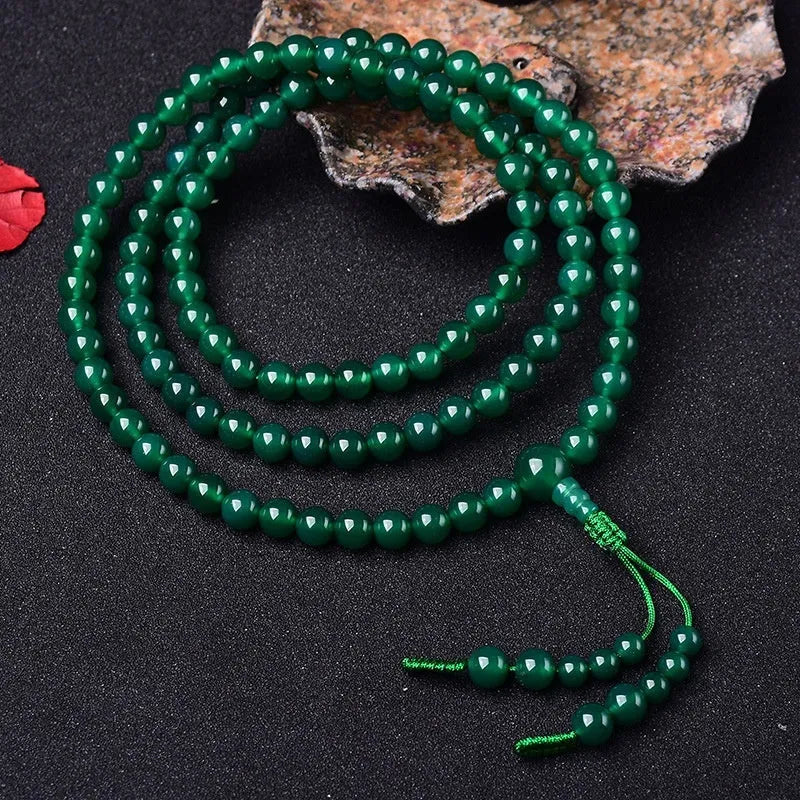 Handmade natural green agate multi-circle bracelet with Thangka pendant and certificate