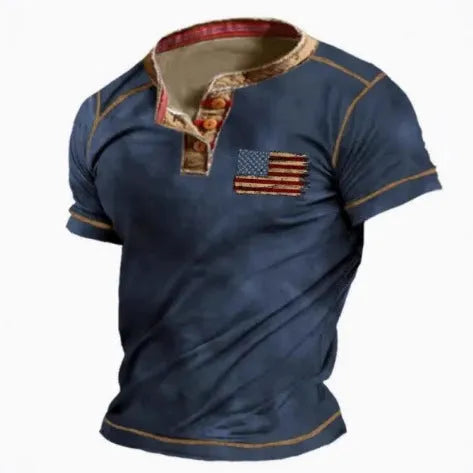 Men's light blue short sleeve sports t-shirt with a lapel and button front detail.