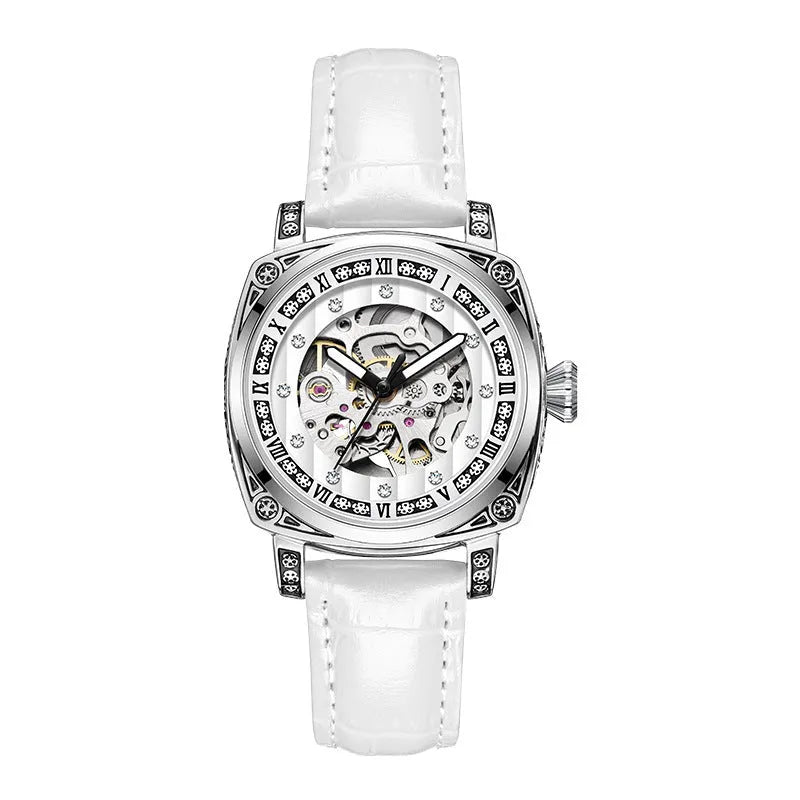 Men's mechanical wristwatch with luminous markers on leather strap