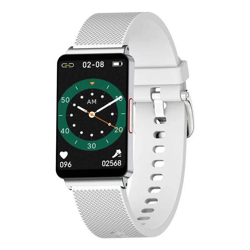 EP08 smart health bracelet showing touch interface and magnetic USB charging connector