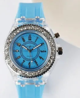 Women's LED luminous watch with round 43mm dial and coloured silicone strap