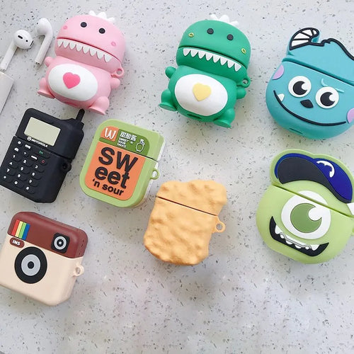 Cartoon animal design silicone case for AirPods 1 and 2 generation in multiple colours