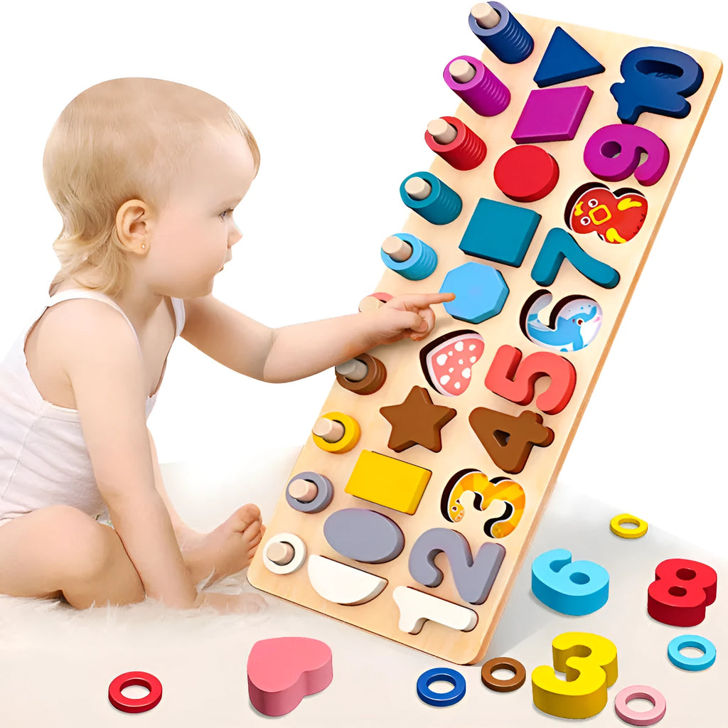 Montessori wooden number puzzle logarithmic board building blocks in photo colour for ages 3 plus