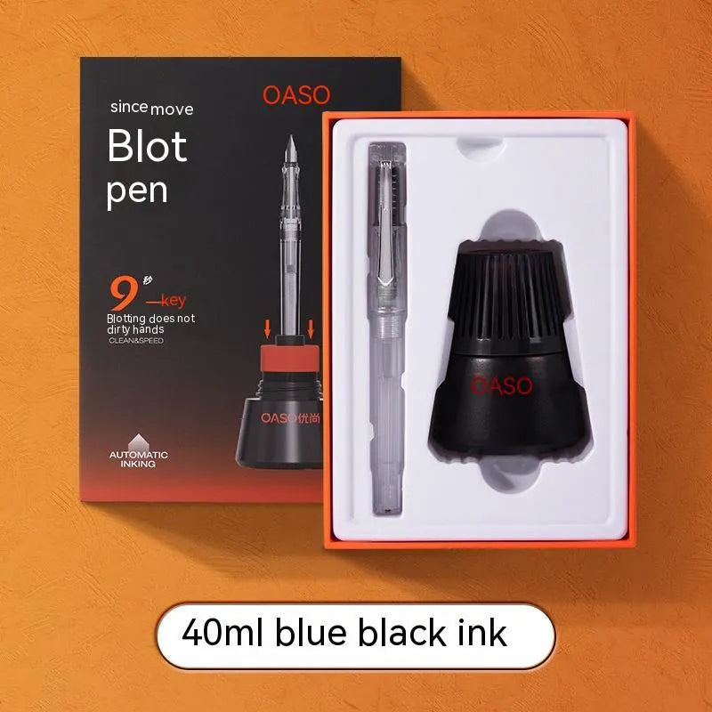 Student automatic suction pen set with ink feeder showing 0.38mm and 0.5mm pen head options