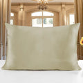 Double-sided 19 momme mulberry silk pillowcase shown in one of fourteen colours, featuring three size options.
