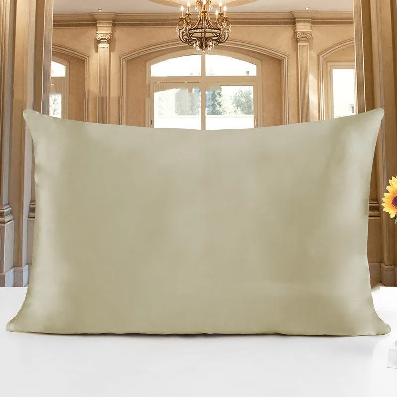 Double-sided 19 momme mulberry silk pillowcase shown in one of fourteen colours, featuring three size options.