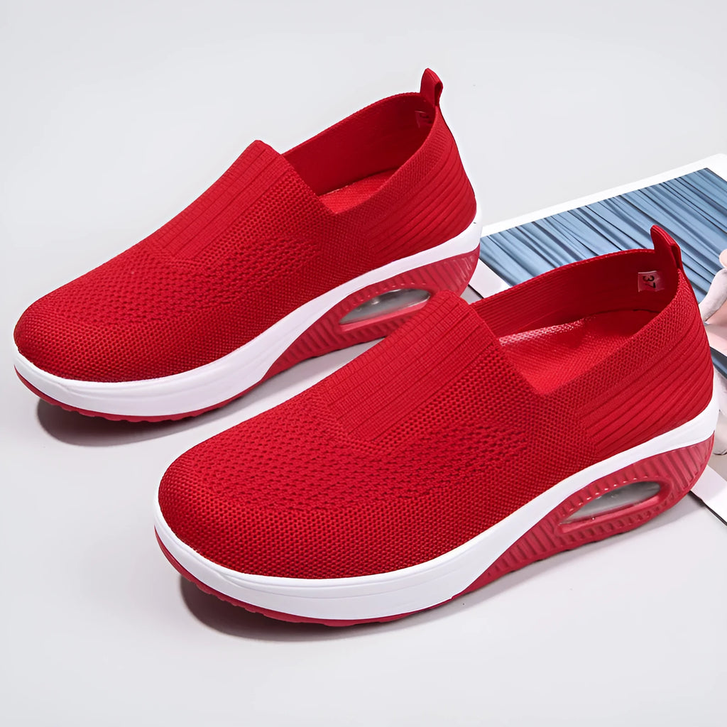 Women's mesh running shoes with air cushion in beige, black, blue, grey, pink, and red colours