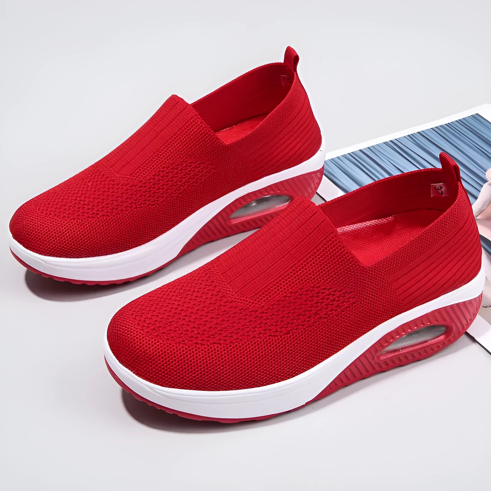 Women's mesh running shoes with air cushion in beige, black, blue, grey, pink, and red colours
