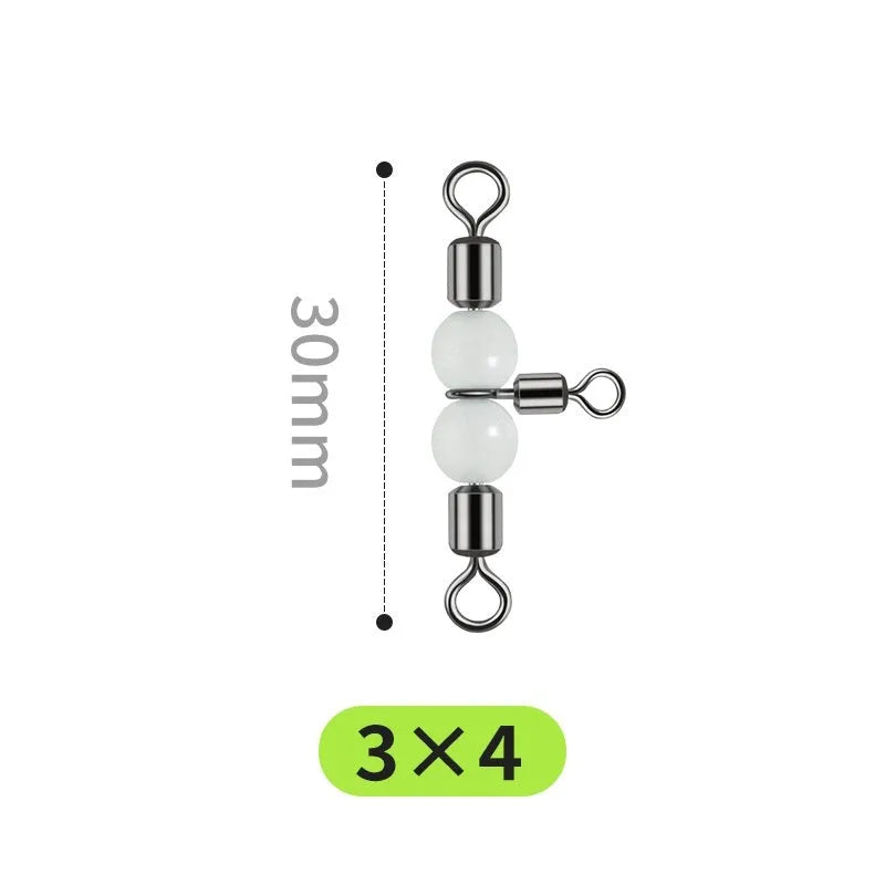 Copper fishing lure swivel beads with luminous centres on an eight-ring T-type balance fork.