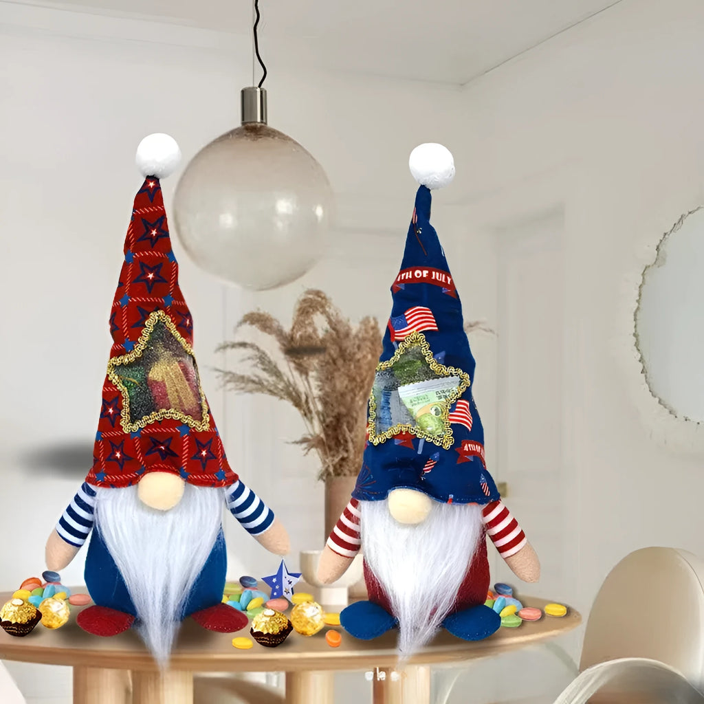 Two matching faceless baby doll Rudolf Christmas ornaments made from red and white cloth fabric