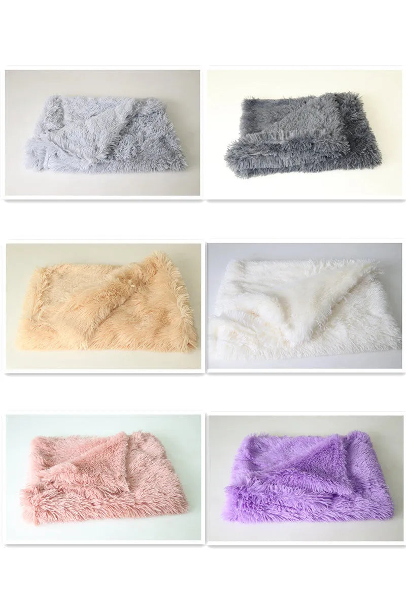 Dark grey wool polyester plush pet blanket shown in L size 100x75cm for dog kennel use